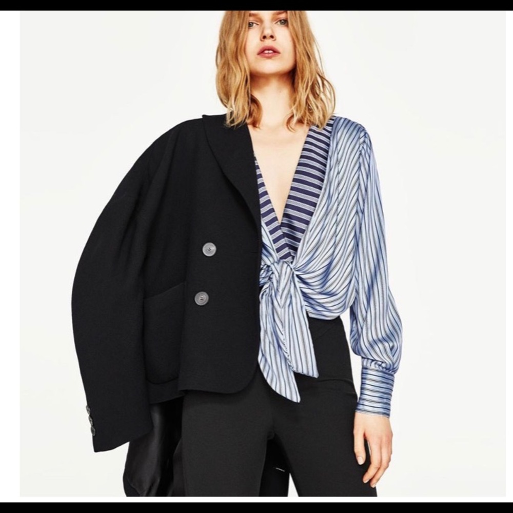 Striped silk wrap bodysuit
